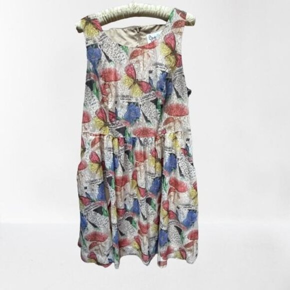 Bea & Dot by Modcloth Multicolor Butterfly Print A-Line Dress Plus Size 1X Lined - Picture 1 of 11